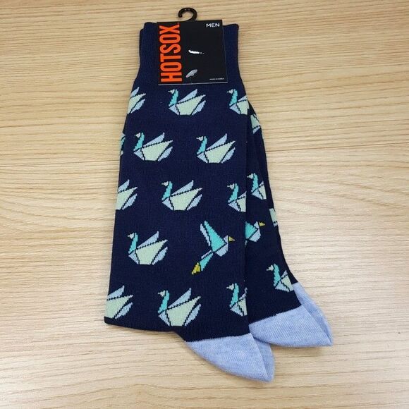 HOT SOX Mens Dress Socks Navy Origami Swan Crane Bird - Picture 1 of 3